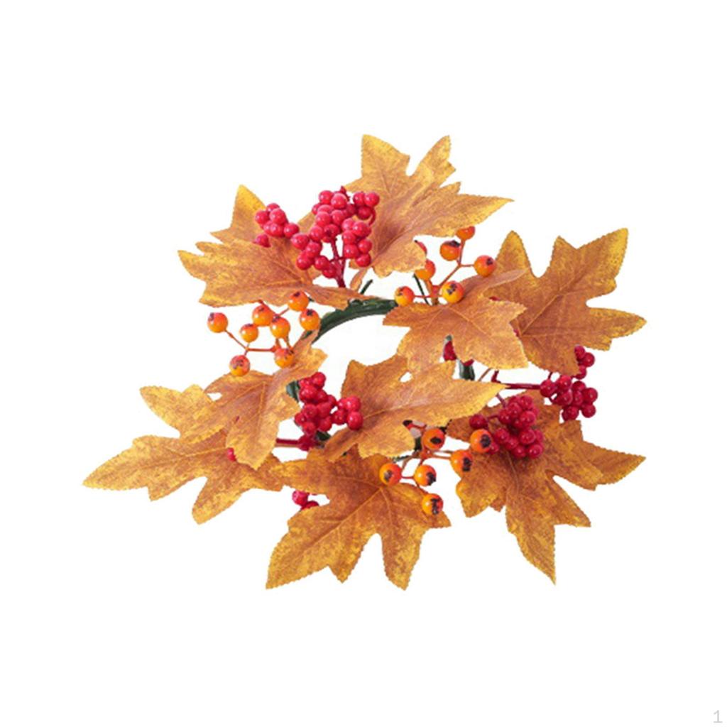 Artificial Maple Leaf Candle Garland Autumn Rings Fall Ring for Pillar Thanksgiving
