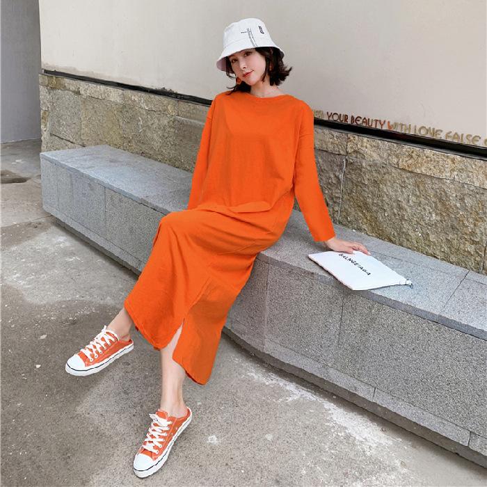 YYFS Women's Fashion Fall Winter Long Sleeve O-Neck Loose Waistline Casual Dresses