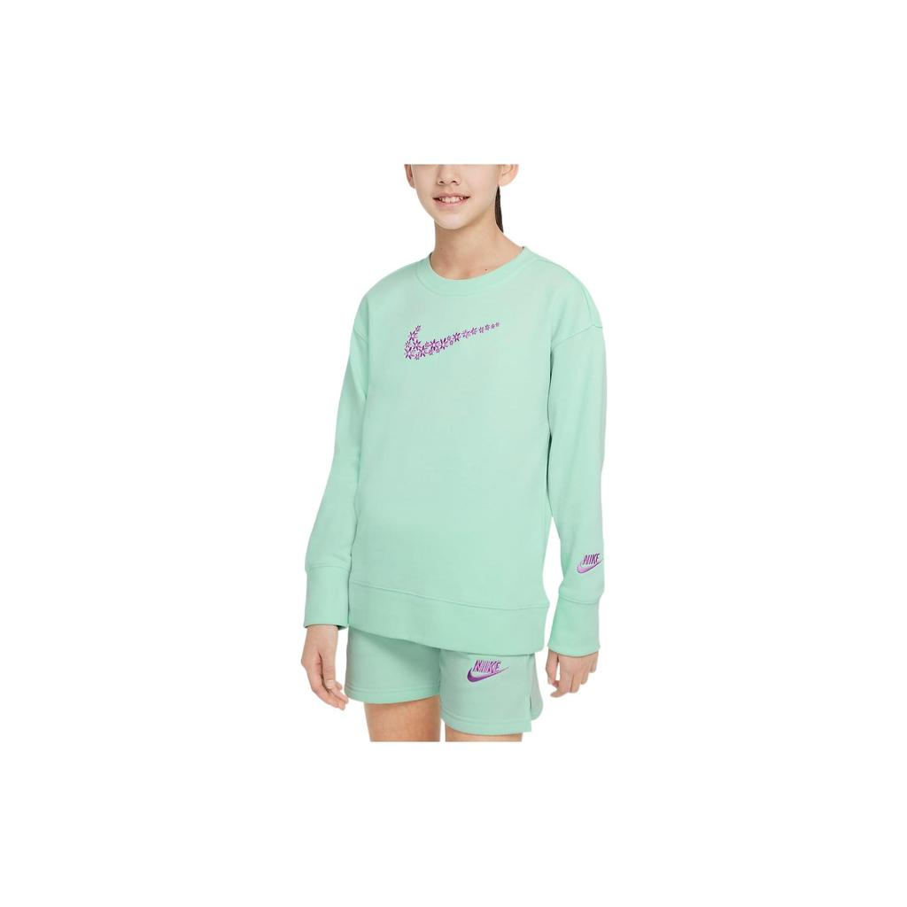 Nike Sweatshirt Little Daisy Print Casual Pullover Long Sleeve Kids Tops Foam-Mint-Green DM8210-379