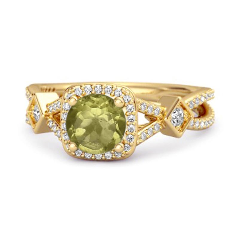 

Peridot Vintage Halo Art Deco Ring -925 Sterling Silver Gold Vermeil 12 жовтий/золотий