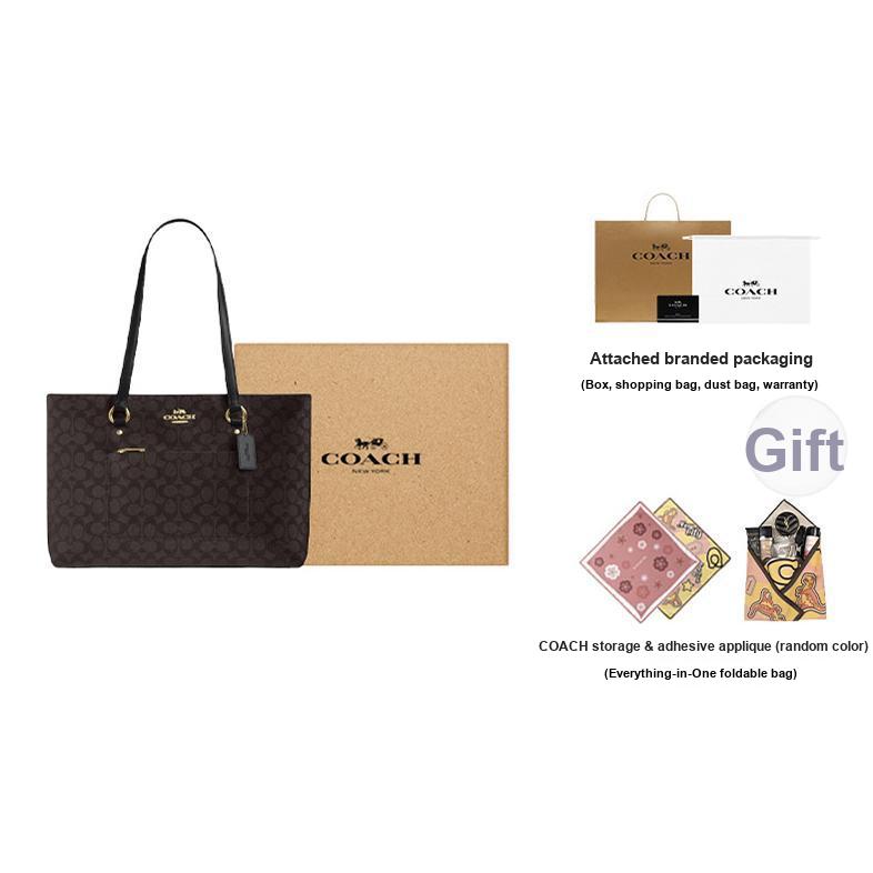 Coach Station 35 Brand Print Coated Canvas And Leather Shoulder Bag Large Women Shoulder Bag Gold Walnut CCD69-IMXAQ
