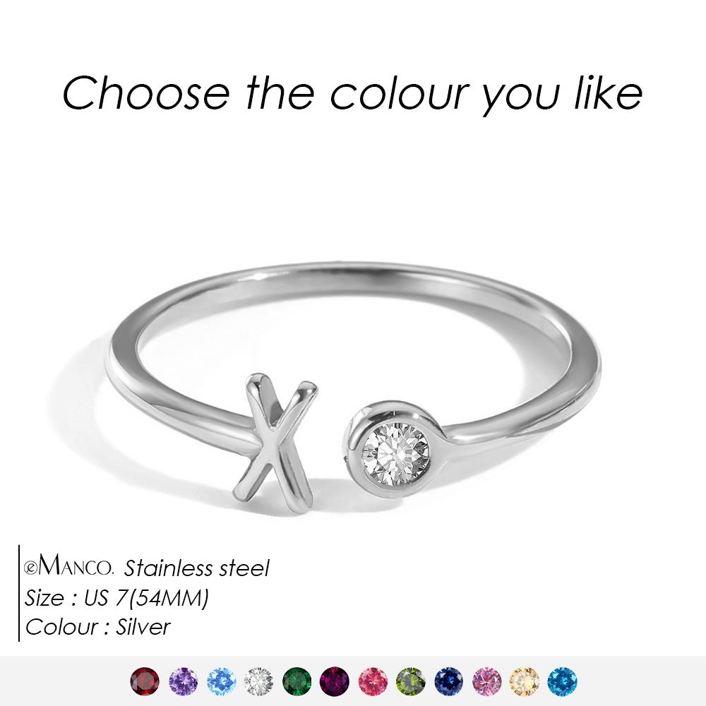 EMANCO Birthstone Initial Custom Ring Open End Ring Stainless Steel Name Custom Jewelry Women's Ring