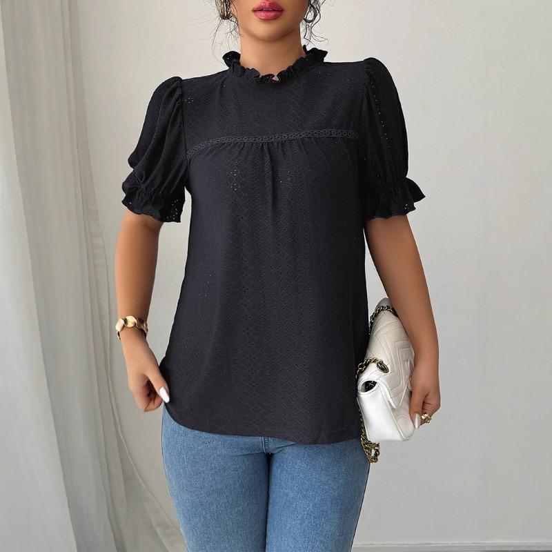 

Простая и модная ажурная рубашка с кружевным воротником, женская одежда на весну и лето XL чёрный