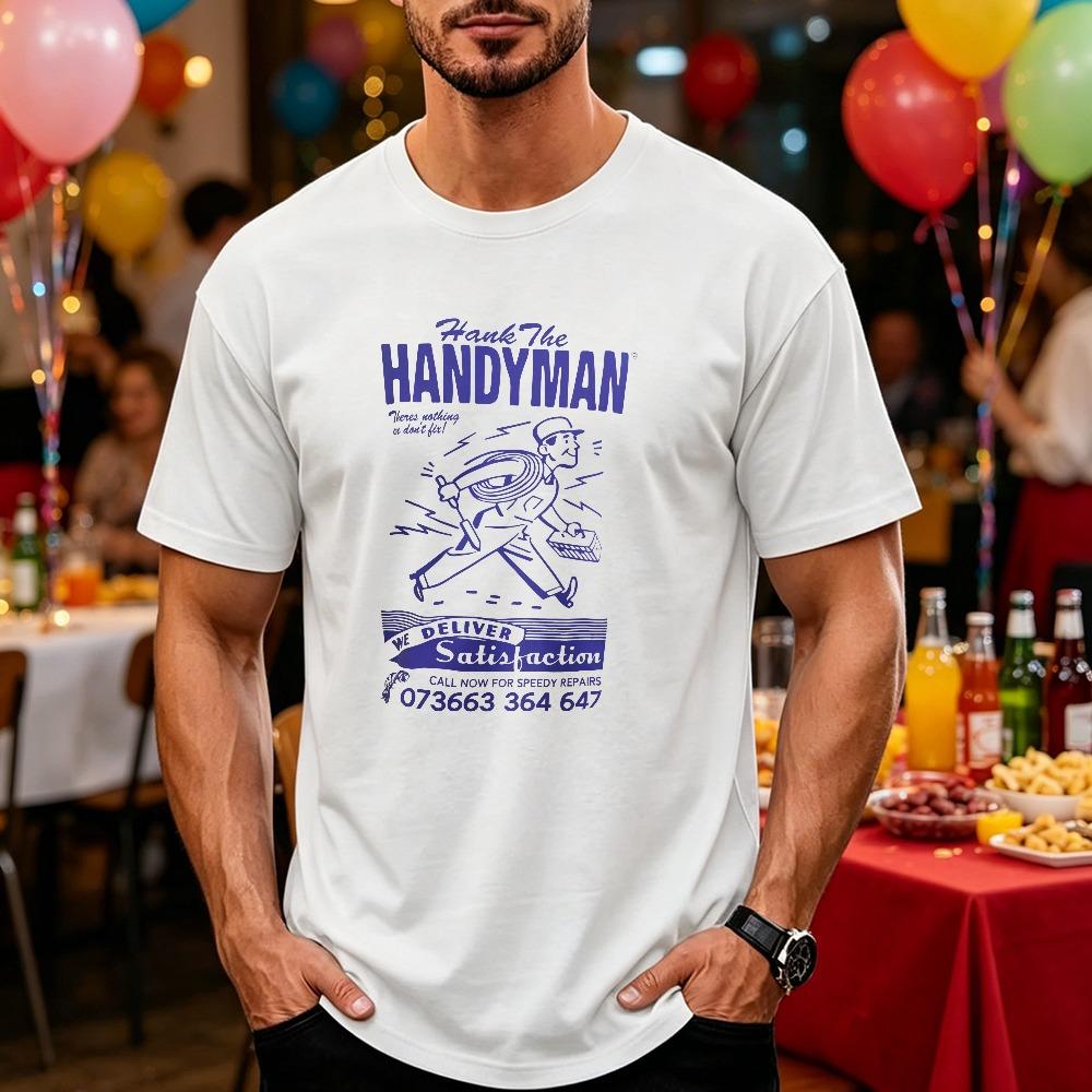 Vintage Handyman Service Phone Number Print T Shirt Men Cotton Tops Retro Worker Repairman Graphic Casual Daily Streetwear Tees