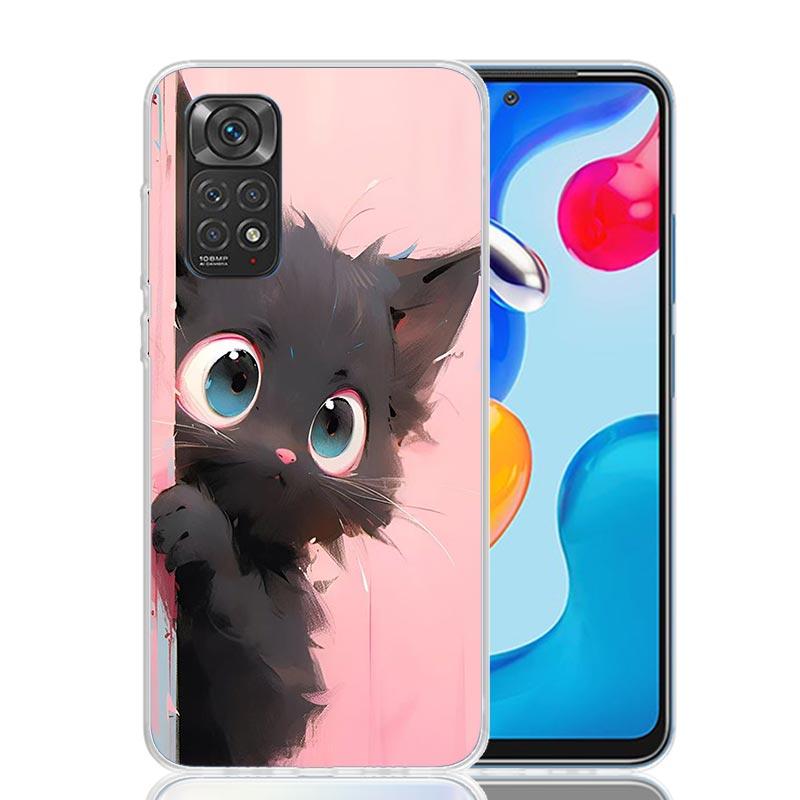 Anime Cute Black Cat Meow Phone Case For Xiaomi Redmi Note 15 14 13 12S 12 Pro Plus 11S 11E 11 11T 10S 10 Art Soft Pattern Cover
