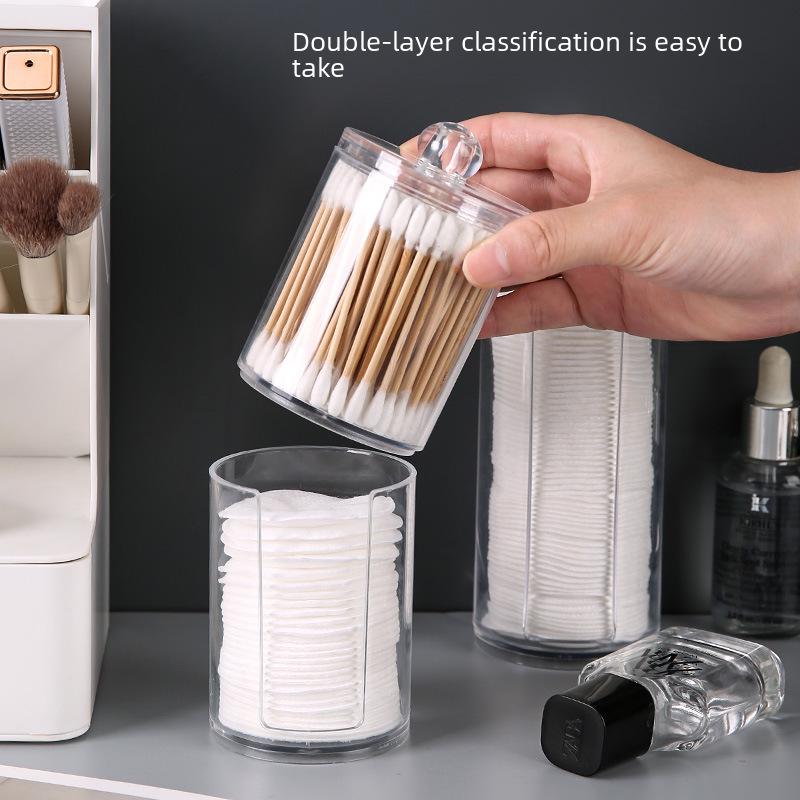 Dual-Layer Transparent Cotton Swab and Makeup Remover Storage Box