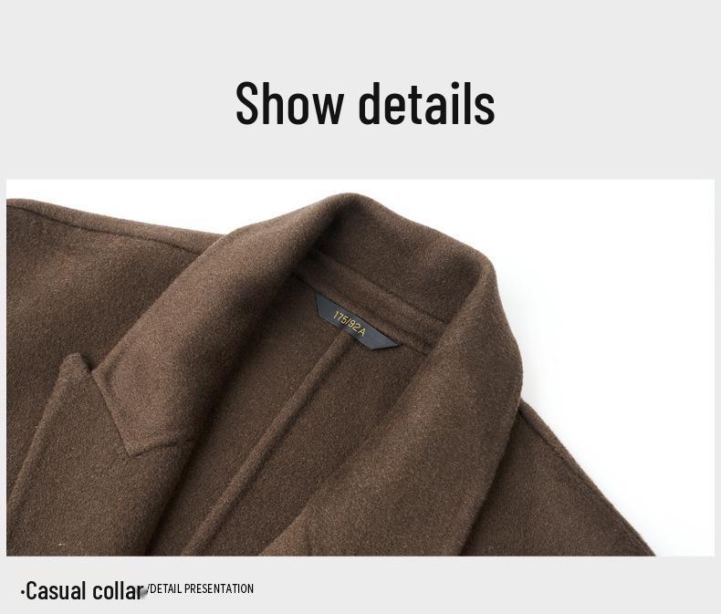 Men's 100% Wool Double-Faced Double-Breasted Lapel Collar Business Casual Long Coat