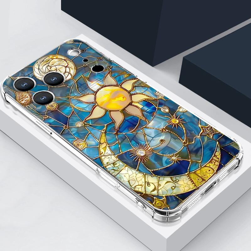 

Винтажный Чехол в Европейском Стиле для iPhone 17 Pro Max Coque iPhone 16 15 14 13 Pro Max 11 Ударопрочный Прозрачный Мягкий Силиконовый Чехол Узор Луна и Звезды iPhone 14 Pro MAX прозрачный