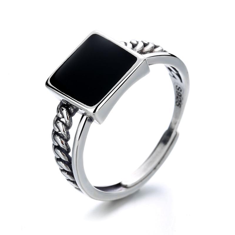 Xiaomi 925 Sterling Silver Rings for Women Couple Minimalist Handmade Simple Wide Square Black Ring Fine Jewelry Gift Prevent Allergy