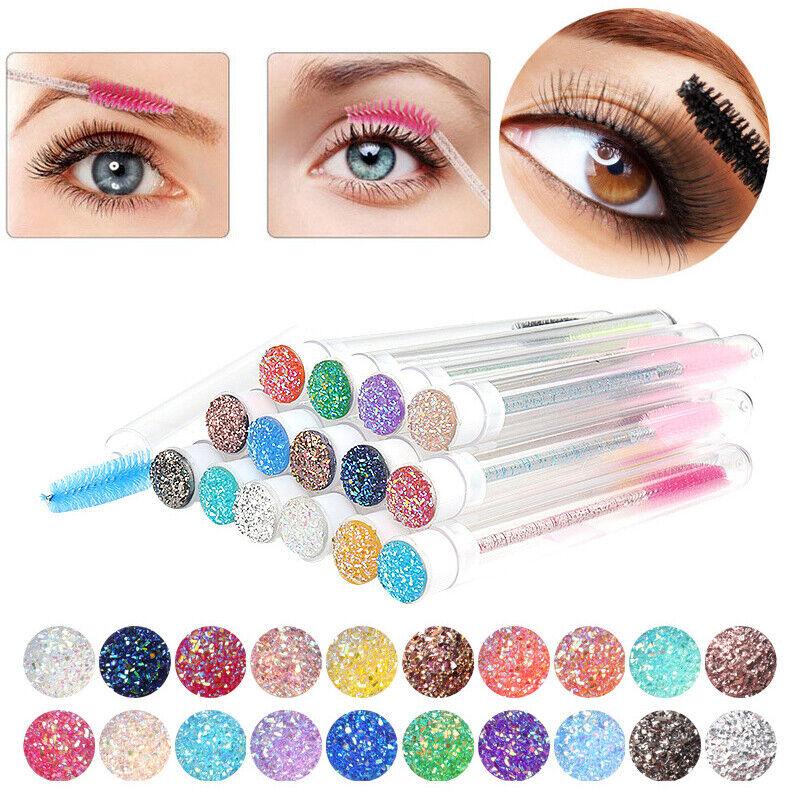 3pcs Eyelash Eyebrow Brush Mascara Wands Diamond Tube Crystal Handle Lash Applicator+