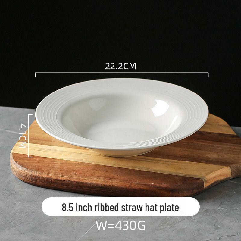 Kawashima-ya Luxury White Ceramic Deep Dinner Plate for Salad & Pasta