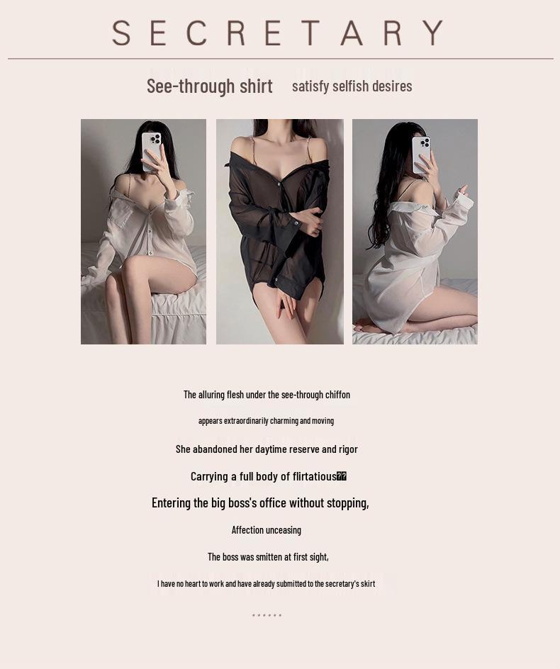 Seductive Diamond Chain Lingerie: See-Through Chiffon Nightdress with Spaghetti Straps, Long Sleeves, and Erotic Appeal.