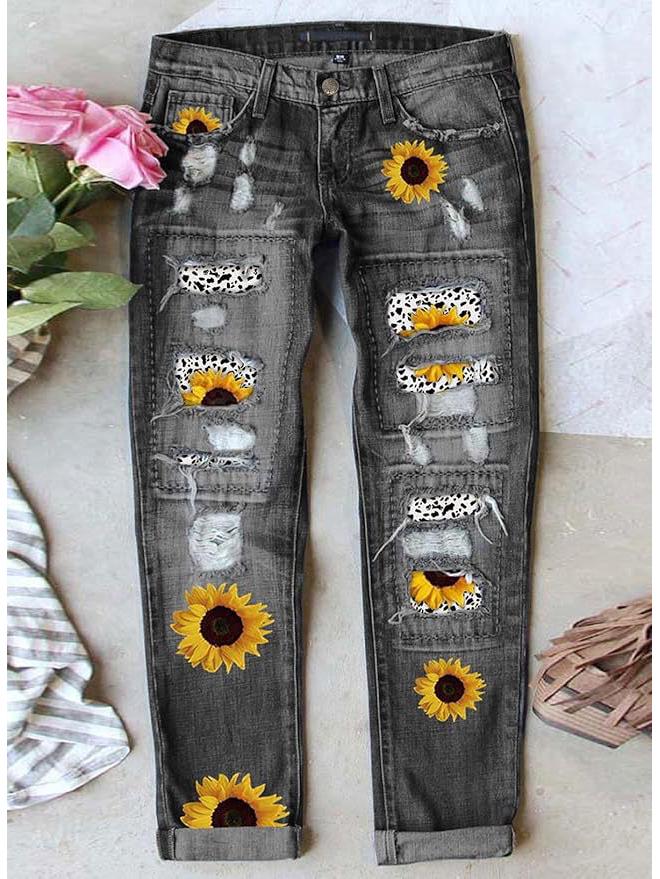 Damskie europejskie i amerykańskie wąskie dżinsy z nadrukiem