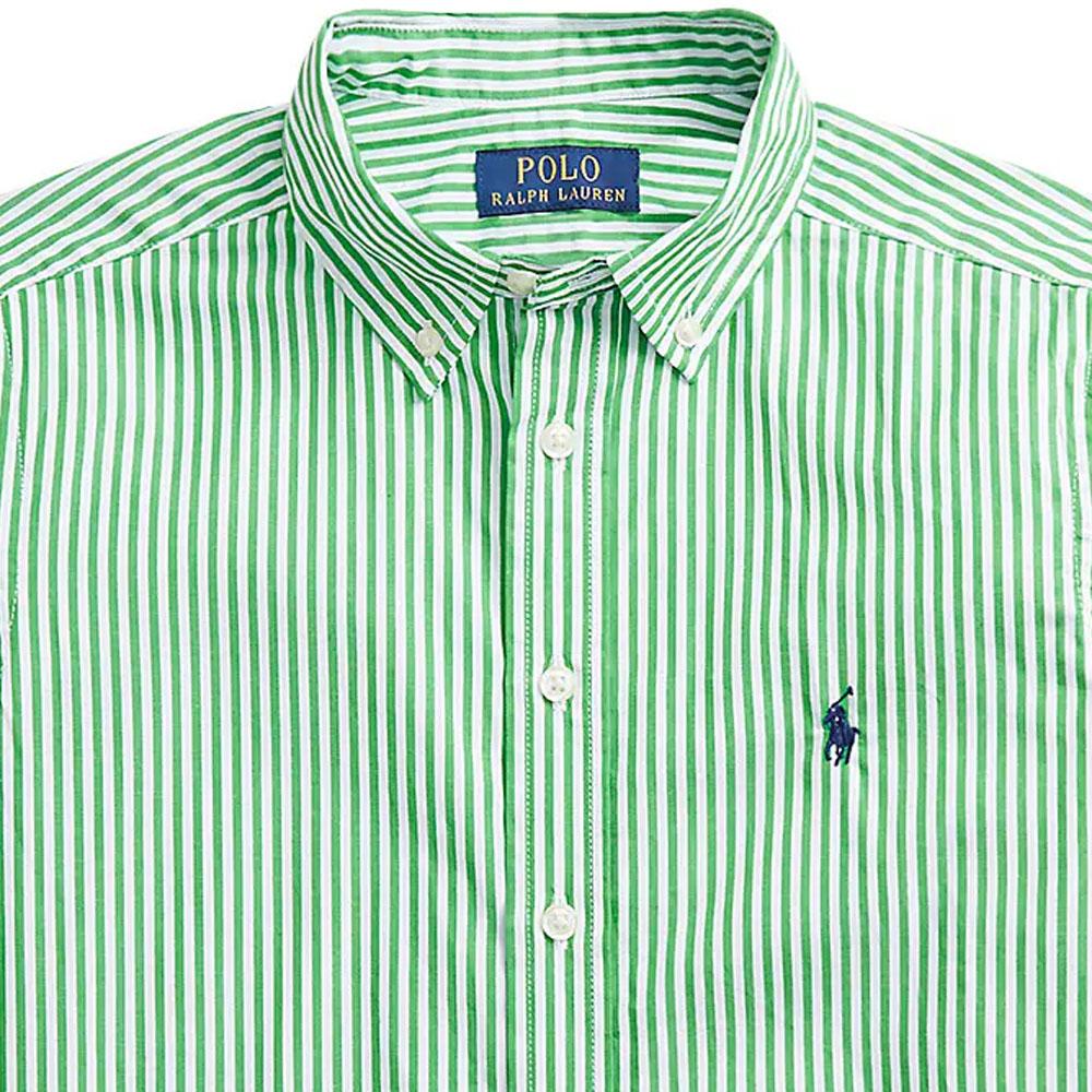 Polo Ralph Lauren SS23 Striped Logo Pony Embroidered Single-Breasted Long Sleeve Shirt Kids Shirts Green CWPOWOVY6820349-300