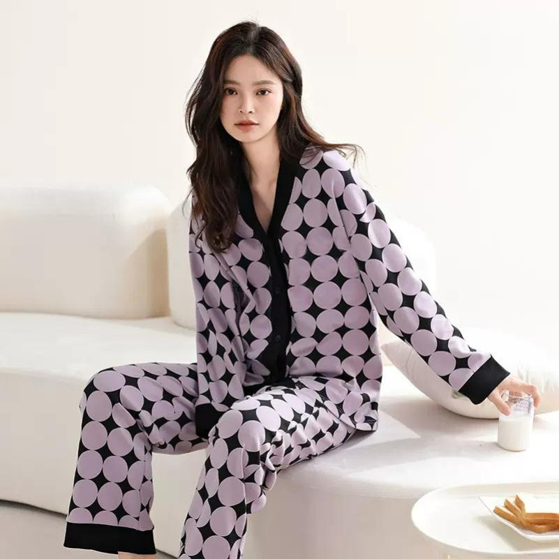 Pajamas Women's Cardigan Spring and Autumn Models Autumn Long-sleeved Cute Girl Models Ins Home Service