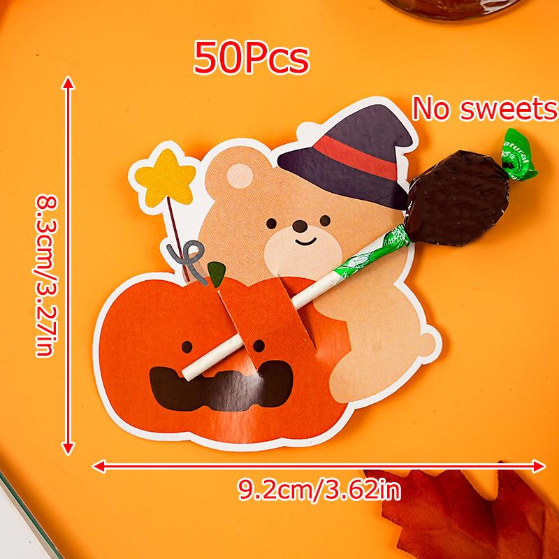 50pcs Little Bear Candy Decoration Card Halloween Cartoon Pumpkin Card