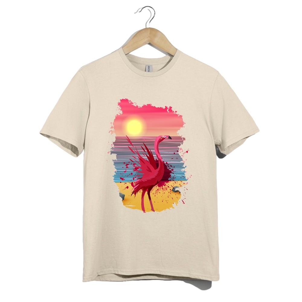 

Pink Flamingo Sunset T-Shirt | Tropical Beach Bird Graphic Tee Unisex, Bold Bird 4XL