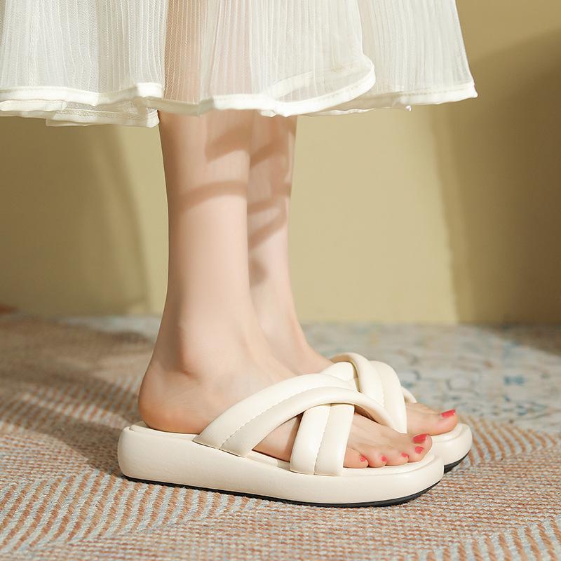 

Women s Thick-Soled Cross Slippers - Summer 2024 Flat Heel, Height-Boosting Casual Beach Shoes 35 чёрный
