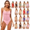 Women's Glossy Sling Bodysuit: Adjustable Strap See Through High Cut Stretchy Bodycon One Piece Swimsuit Lingerie