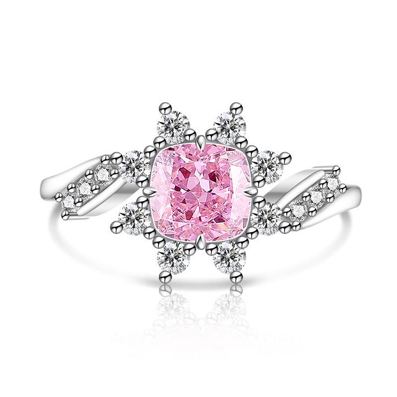 925 Sterling Silver Bright Ice Flower Cut High Carbon Diamond Twist Sunflower RingGood product