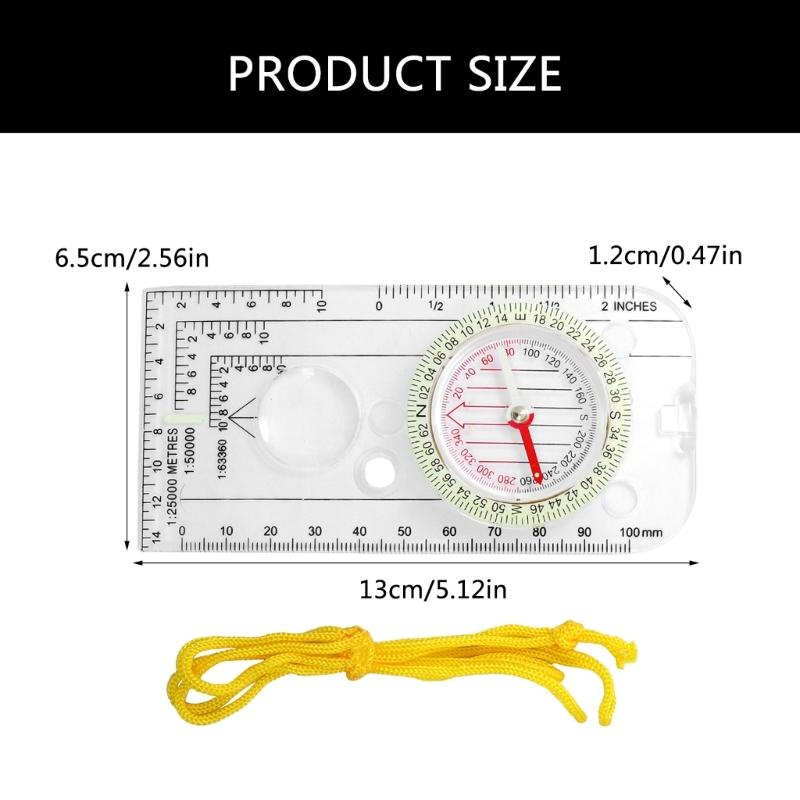 Compasses Map Scale Ruler with Lanyard Navigation Tool Plastic Multifunction for Hiking Camping Outdoor Equipment