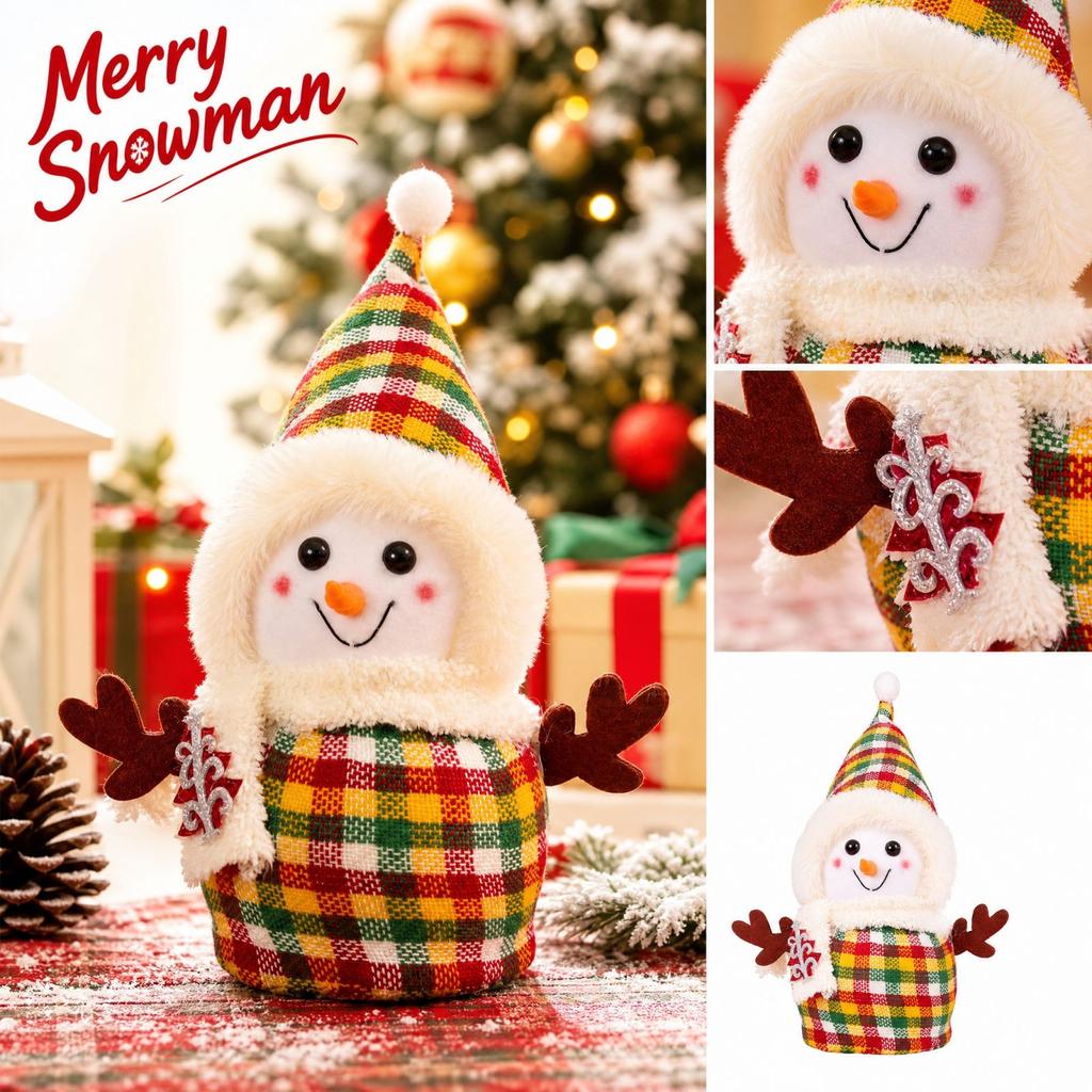 Snowman Plush Doll Christmas Decoration - Small Cloth Figurine for Christmas Eve Window Display, Kids Gift