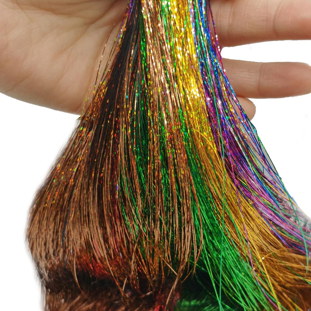 48 Inch Synthetic Hair Tinsel Kit With Tool 1200 strands Tinsel Hair Extensions 12 Colors Fairy Hair Tinsel Sparkling Shiny Hair