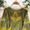 Fashion Blouse for Women Lantern Sleeve Loose Bandage Shirts  Vintage Embroidery Spring Blouses Tops