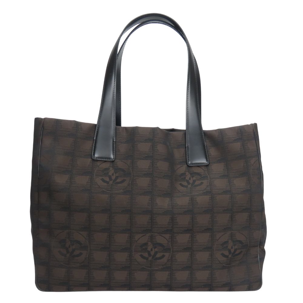 Used CHANEL Tote Bag MM New Travel Line Jacquard Nylon Marron Everyday Use