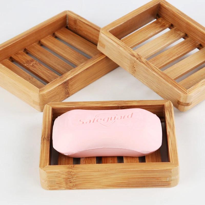 Portable Wooden Natural Bamboo Soap Dishes Tray Holder Storage Soap Rack Plate Container Bathroom Accessories Storage Organizer