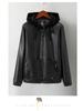 Wiosna/Jesień 2025 Damski Krótki Płaszcz z Kapturkiem ze Skóry PU - Stylowa Kurtka na Zamek dla Młodych Mam.