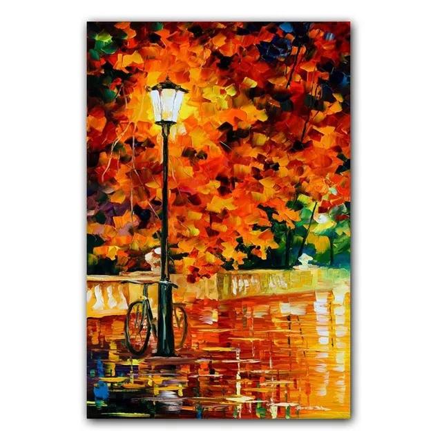 World Famous Street Scenery Canvas s Night Scene Canvas Picture European Oil Print for Living Room Wall Decor