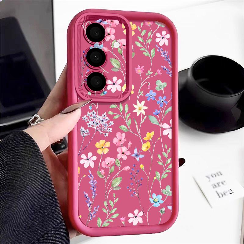 Etui Z Nadrukiem Kwiatów i Liści Do Samsung S26 S25 Ultra S24 S23 Plus S22 S21 FE A54 A15 A25 A35 A55 A16 A26 A36 A56 A17 A27 A37 A57 5G Odporne Na Wstrząsy Pokrowiec