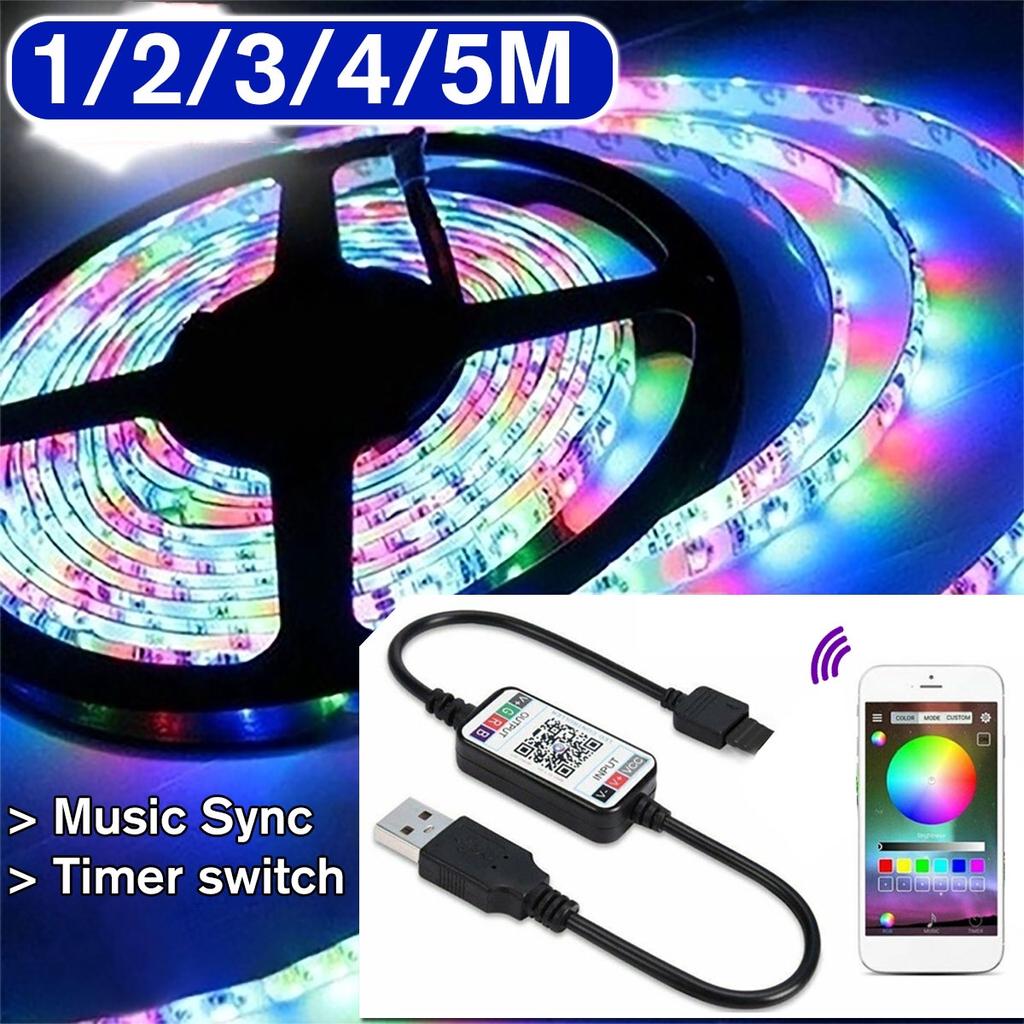 2M 60-LED Strip Lights SMD5050 RGB Tape Lighting for Rooms TV Backlights USB 5V