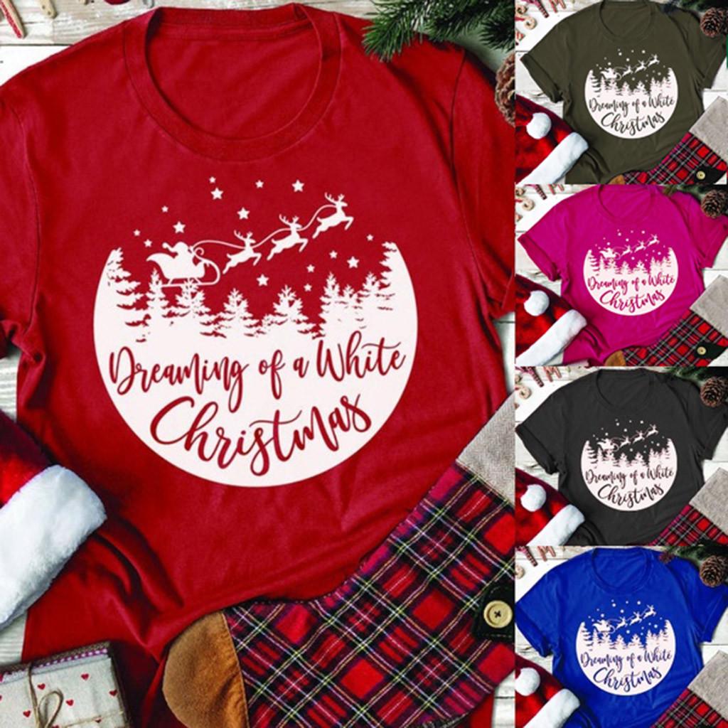 

Женское рождественское письмо Печатный короткий рукав Футболка Топы Блузка