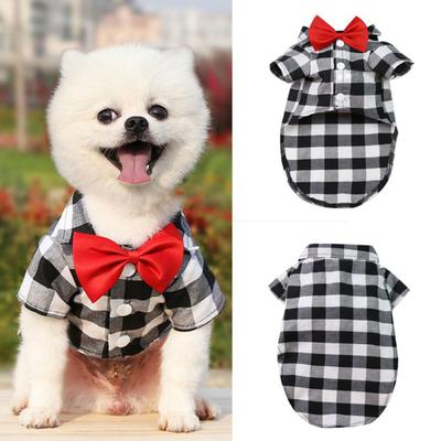 Gentleman Dog Soft Casual  Clothes Plaid Suit Shirt Wedding Suit Formal Shirt For Small Dogs Bowtie Tuxedo Pet Outfit  For Cats