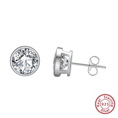 Gioielli Argento Sterling S925 Platino Orecchini a Bottone Rotondi Temperamento Diamante Moda Zircone 4A