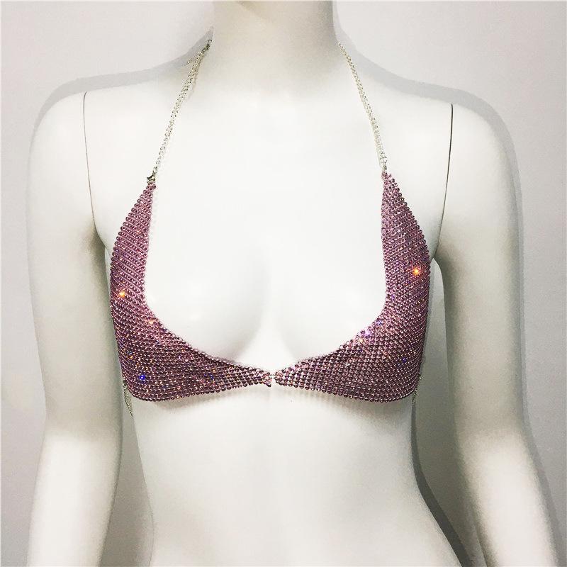 Chaîne de poitrine tendance entièrement pavée de strass et de diamants: Haut sexy à fines bretelles et dos nu pour femmes