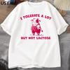 I Tolerate A Lot But Not Lactose Funny TShirt Cute Cow Meme Tee Shirt Vintage Y2K Humor T Shirt Cotton Short Sleeve Unisexs Tops