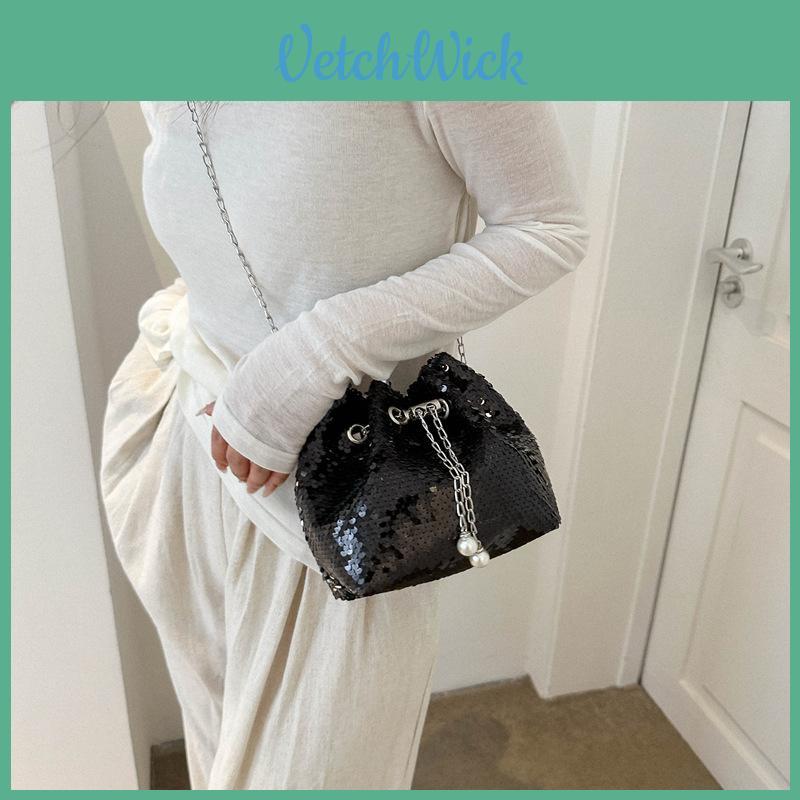 Trendy Chain Bucket Bag 2023 Summer New Sequin Shoulder Bag Street Fashion Commuter Crossbody Bag