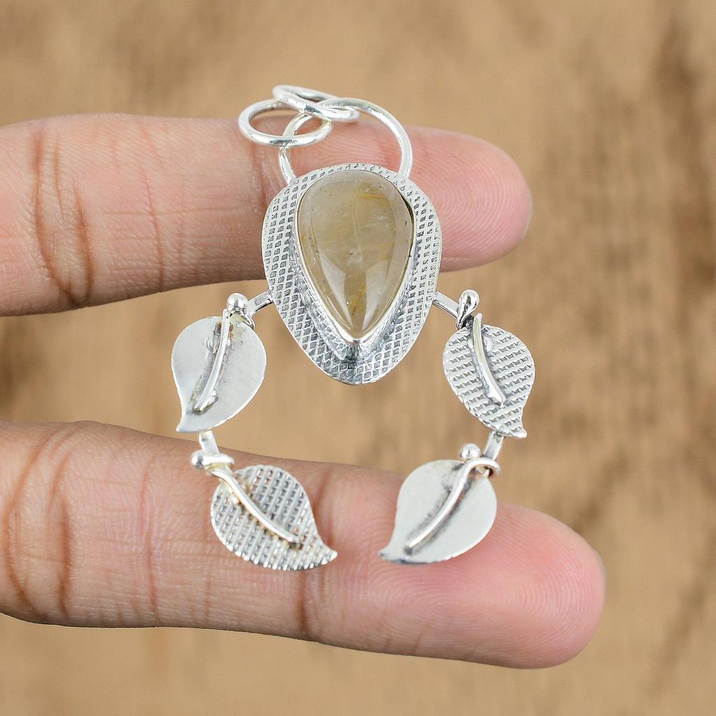 Womens day Sale Golden Rutile Stone Mother Trendy New Pendant Jewelry 925 Silver