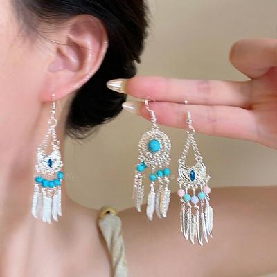 Ethnic Style Miao Silver Earrings Retro Exotic Niche Design Long Fringed Earrings Chinese Style New Chinese Earrings Women