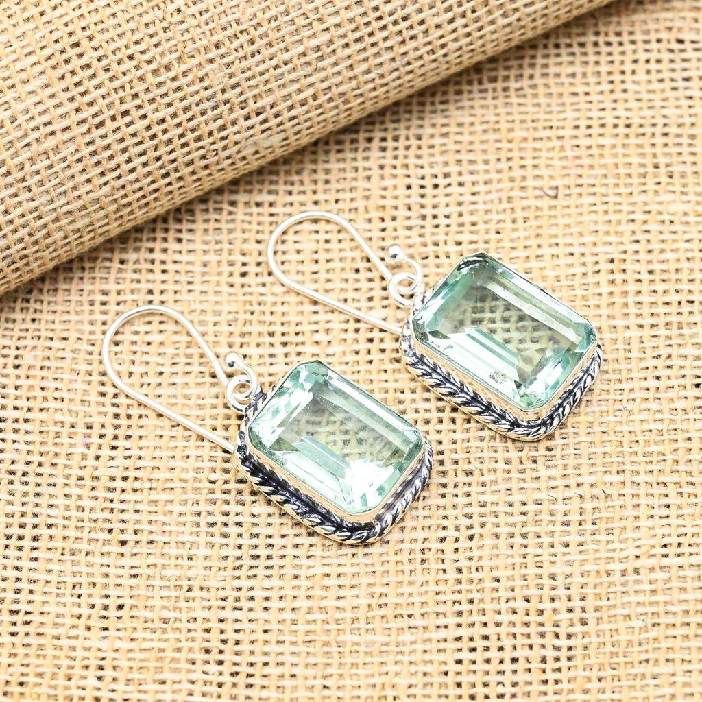 Aqua Apatite Gemstone Handmade 925 Solid Sterling Silver Jewelry Earrings For Wedding Gift