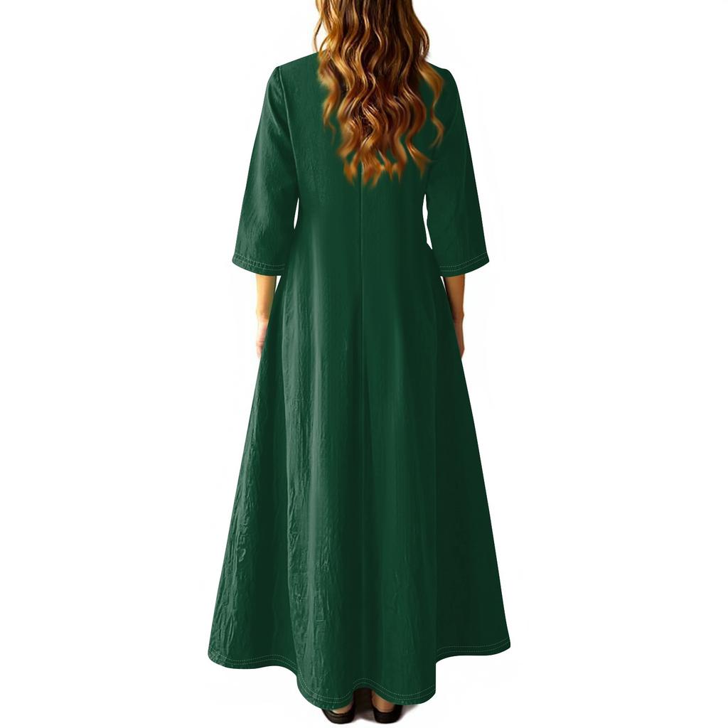 Women's Retro Ethnic Style Ribbon Embroidered Sleeveless Linen V-neck Maxi Dress