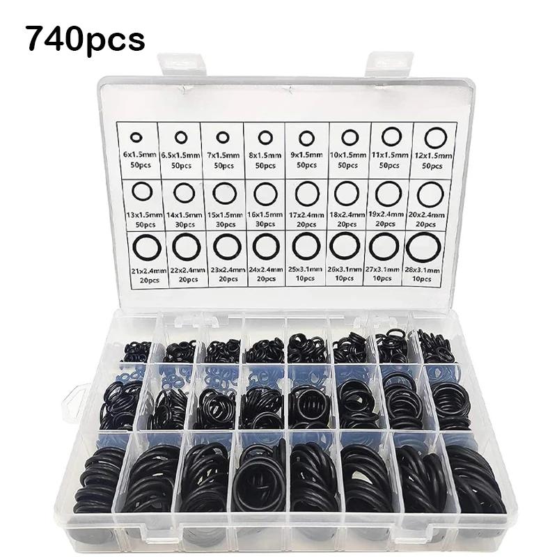 225pcs/740pcs/1200pcs Universal Rubber O-Ring Washer Combination Gasket O-Ring Repair Kit for Faucet Pipes Car Pipes