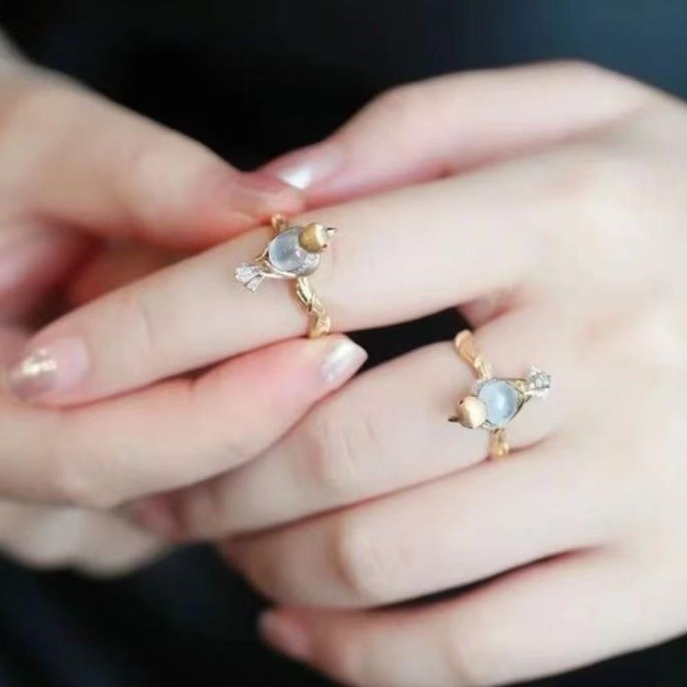 Sweet Bird Opening Ring Rhinestone Finger Ring Personality Magpie Bird Ring Girls