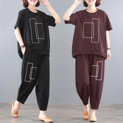 Tuta Taglie Forti Plus Size Abbigliamento Estivo da Donna Copri Pancia Largo e Sottile Casual Sportivo Stampa Tuta Due Pezzi