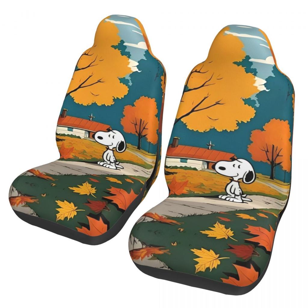 Snoopy's Leuke Honden Autostoelhoezen Voorstoelen 2 Stuks Auto Interieur Bescherming Universele Pasvorm Voor Vrachtwagens Bestelwagens Suv's Sedans
