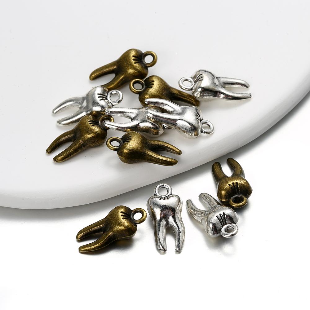20 Stück/Los Metallzahn Anhänger Antike Schlüsselanhänger Charms Für Halskette Armband DIY Schmuck Ohrring Herstellung Anhänger Zubehör
