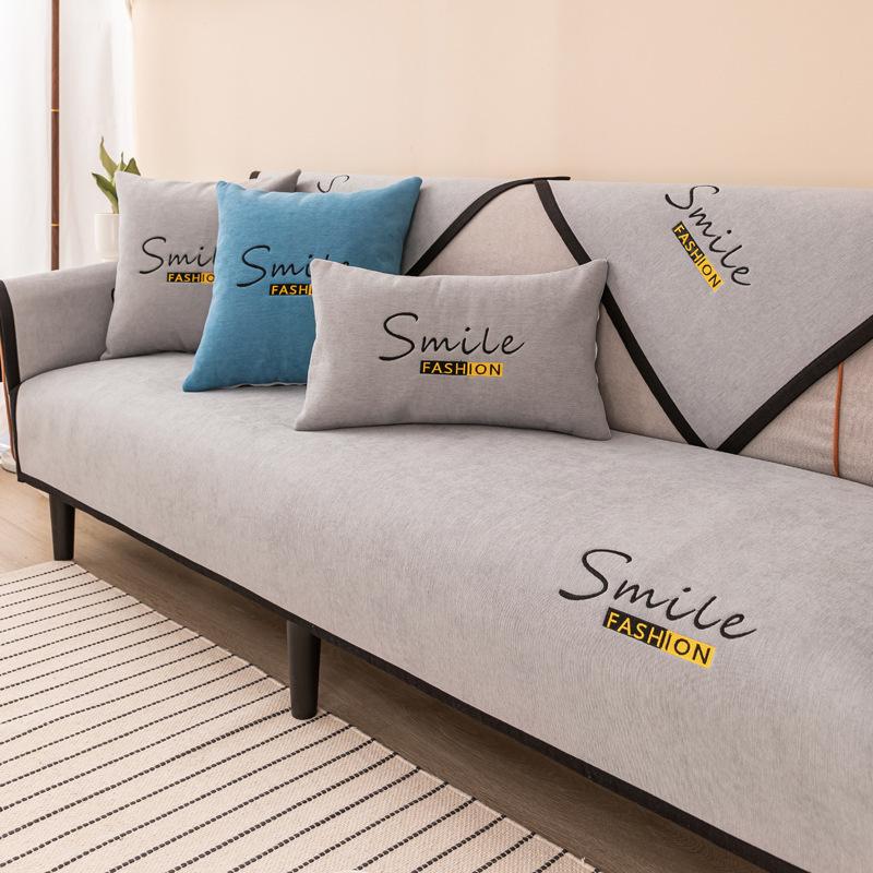 

Чехлы для диванов, полотенец, чехлы для гостиной, чехлы для диванов с вышивкой в ​​виде улыбки и букв, 1/2/3/4-местные чехлы для диванов, чехлы для диванов из синели 50x70